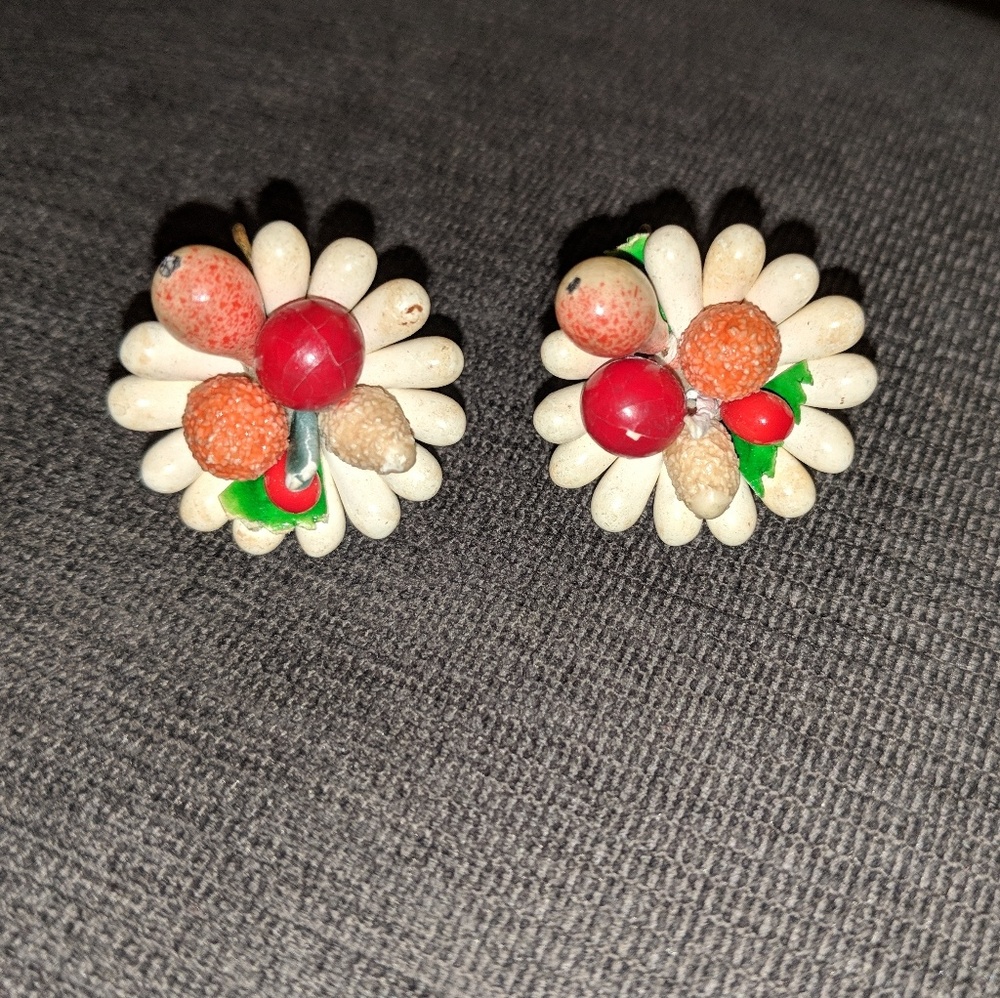 Vintage Fruit & Flower Clup on Earrings